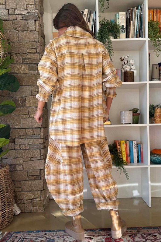 Agnes Plaid Brushed Cotton Neckerchief Blouse Soft Dijon